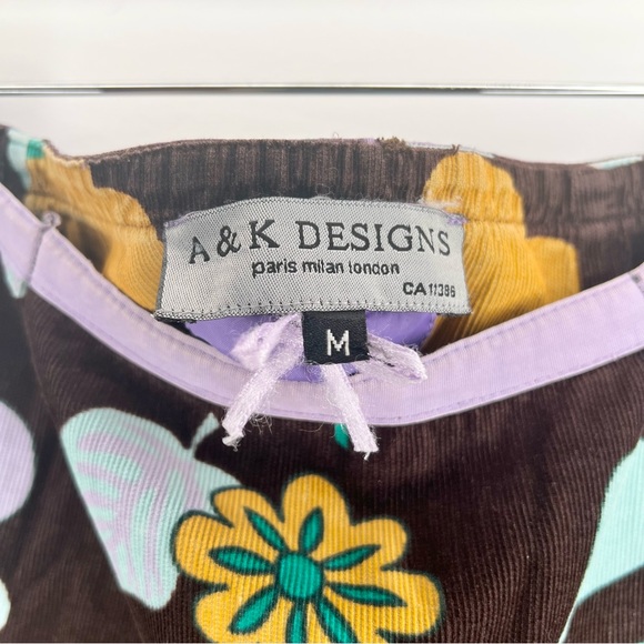 VINTAGE A & K DESIGNS PARIS ABSTRACT CORDUROY SEQUIN MIDI SKIRT MEDIUM FLORAL - Picture 3 of 4